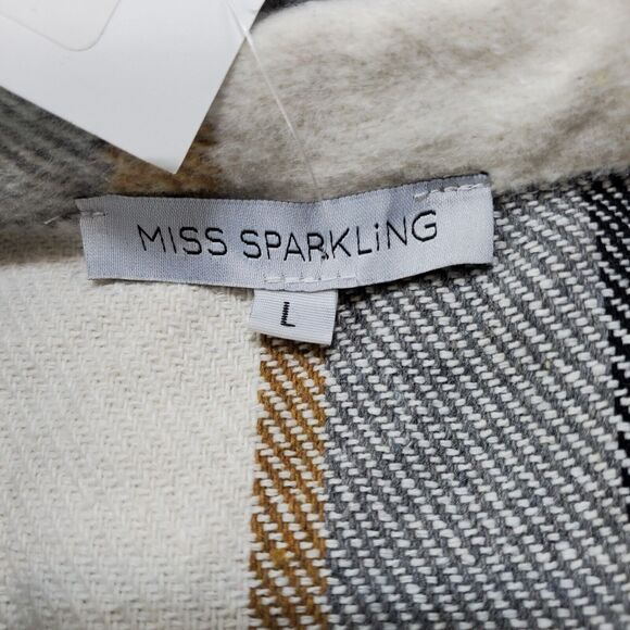 Miss Sparkling Shacket Coat Jacket Womens Large Flannel Long Plaid Tan Grey New - Picture 12 of 15
